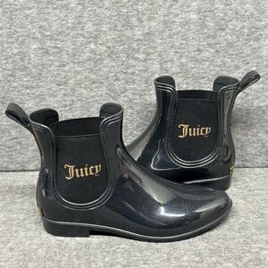 JUICY COUTURE Rori Black Sparkle Ankle Rain Boots Size 9